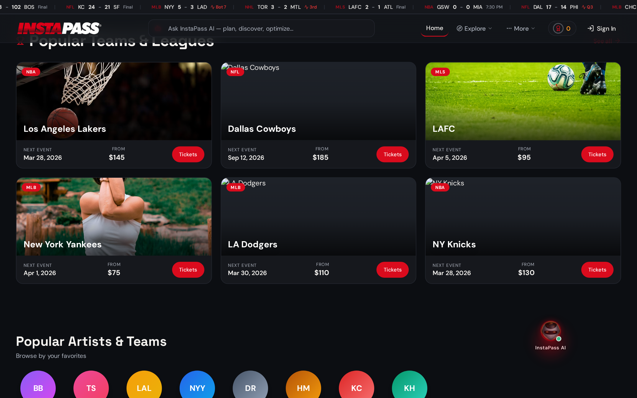 InstaPass featured events grid